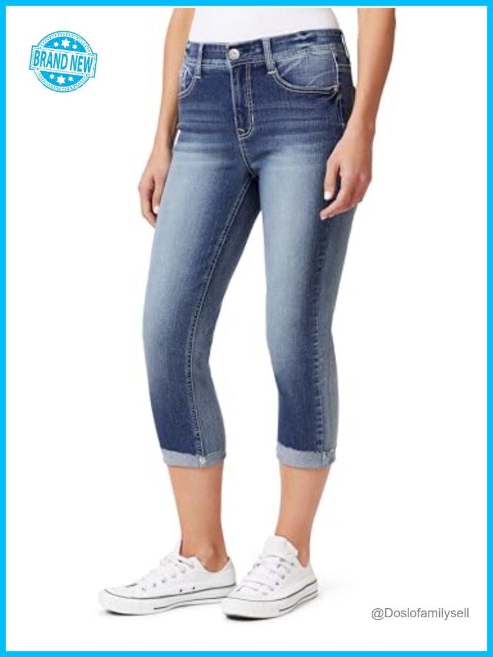 Everluxe Bling Sculpt Straight Crop Jeans High Rise 23.5" Inseam